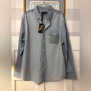 Cotton Men’s Striped Button Down Shirt Size XL